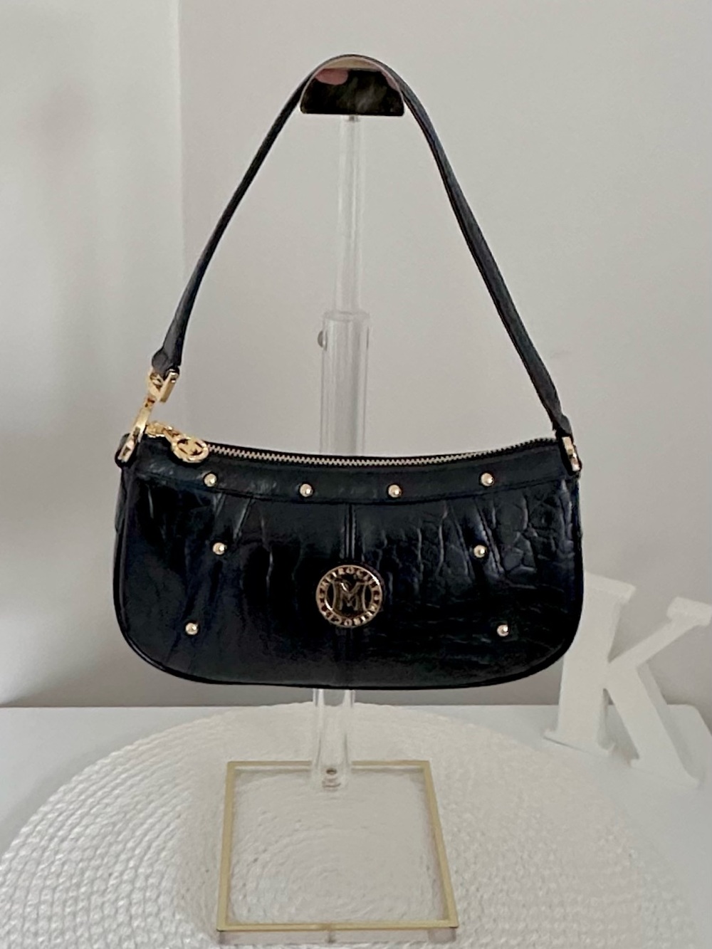 Authentic METROCITY Pouchette Style Embossed Black Patent Leather Luxury Handbag